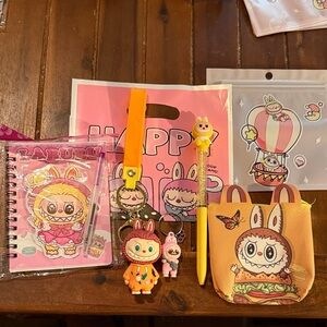 Cute Labubu monster Stationery Set with Pink and Orange Accents
